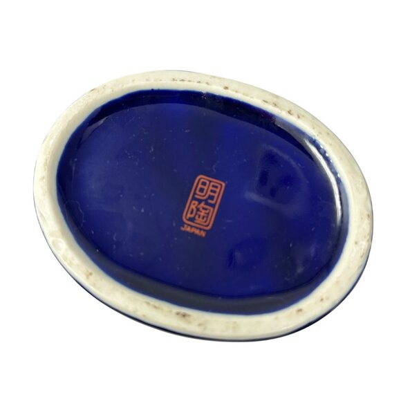 Vintage Japanese Vase Cobalt Pheasant Porcelain Vase Pink Florals Gold Trim - Picture 7 of 9